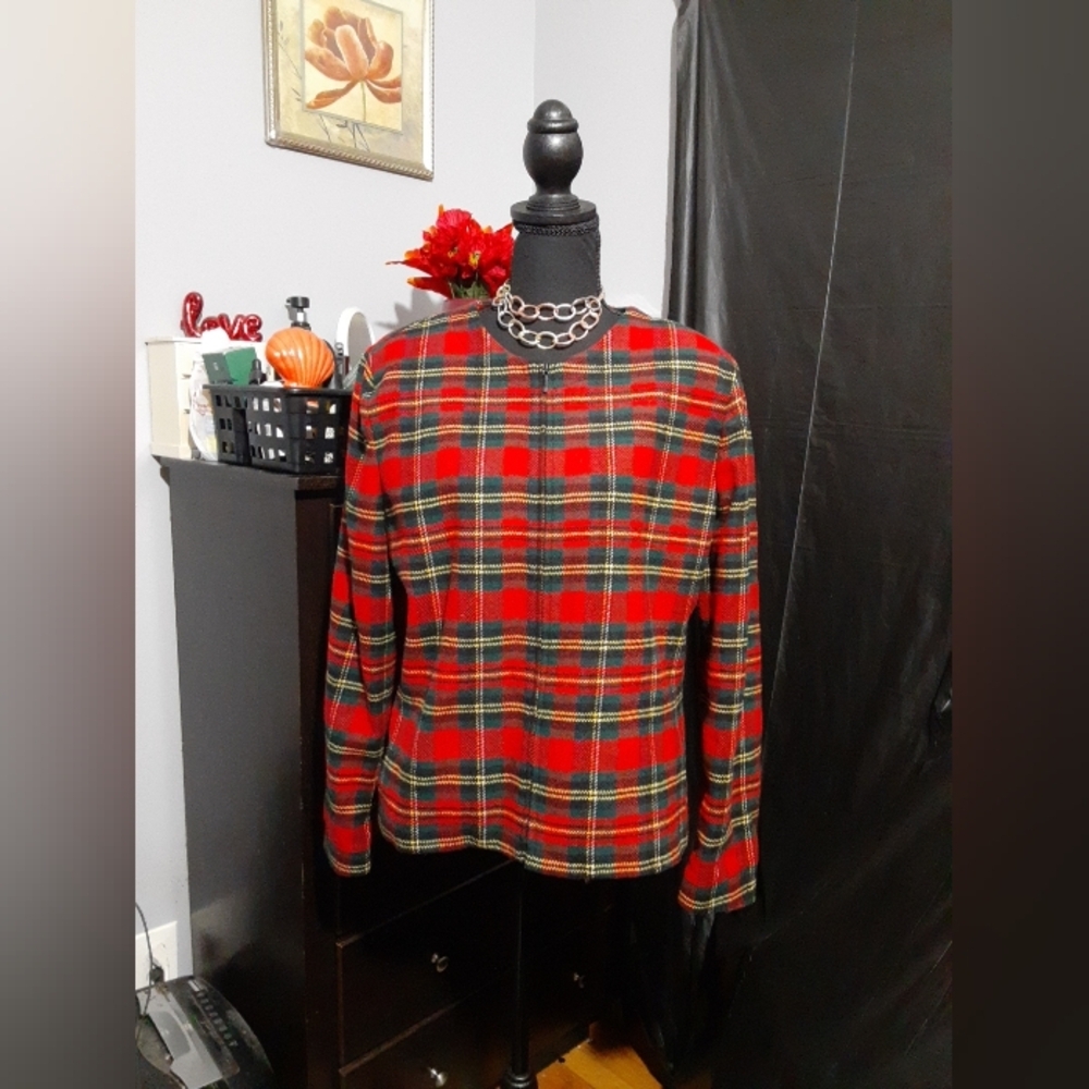 Bridgetown Collection Plaid Red  Women's Wool Blend Preppy Checkered Blazer
